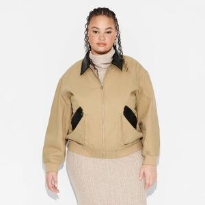 Wild Fable Tan Barn  Jacket with faux leather collar and pockets